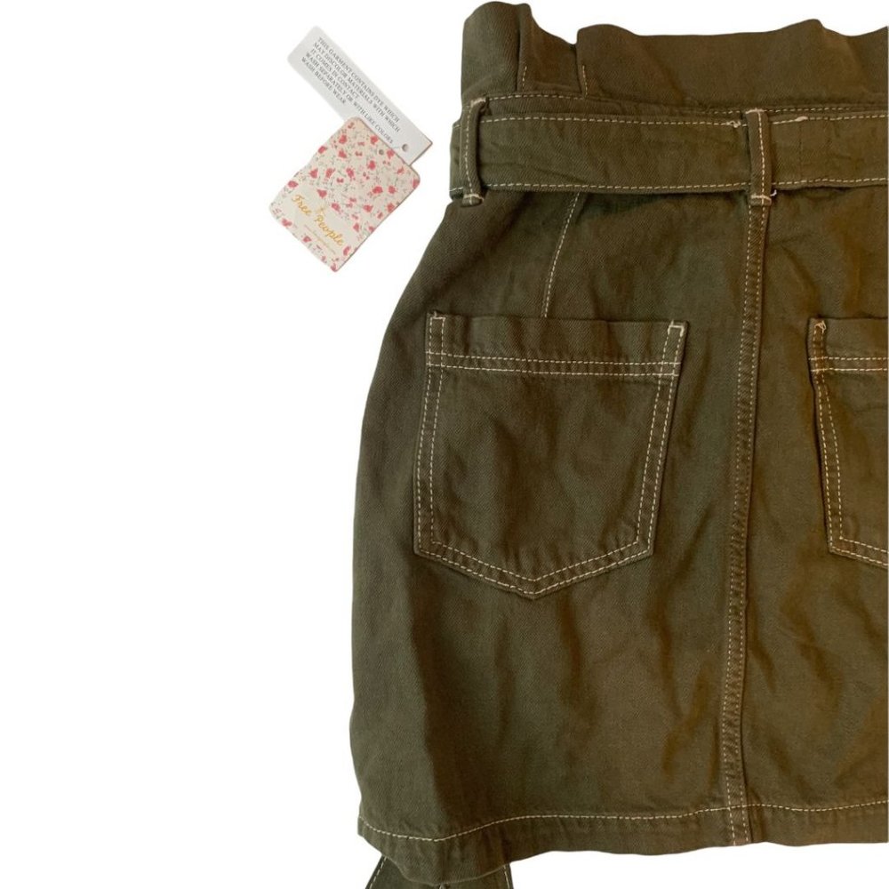 Free People  In The Grass Paper Waist Skirt Army Size 4 - Picture 5 of 14